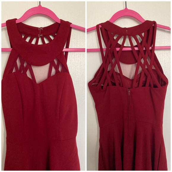 New Speechless Illusion Neckline Scuba Crepe Fit-and-Flare Mini Dress - Picture 3 of 3